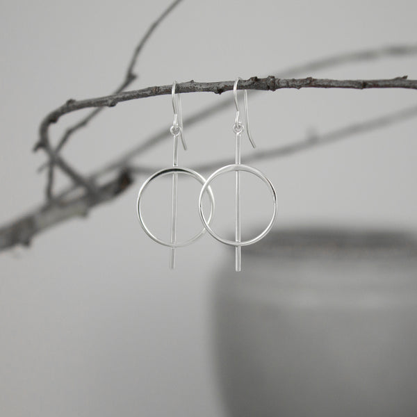 Sterling Silver Bar and Circle Earrings
