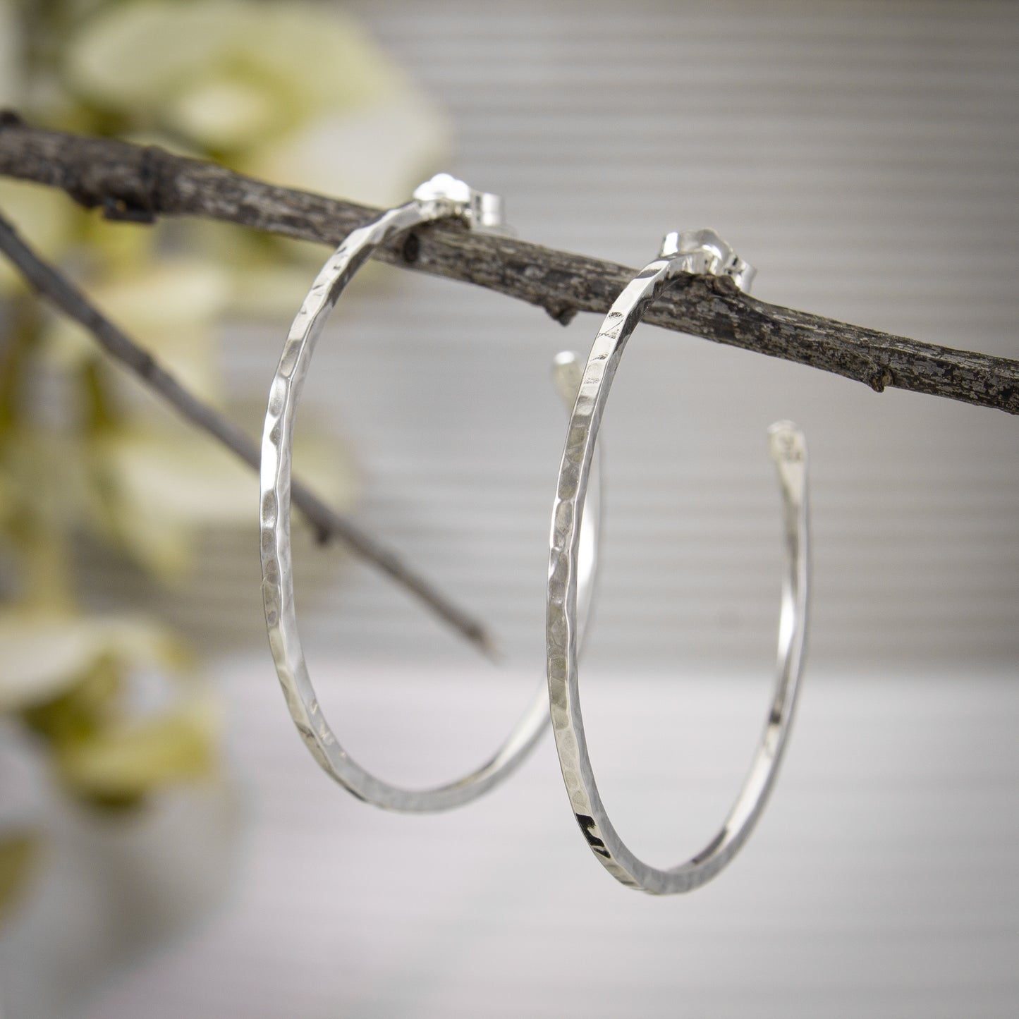 Square Wire Hammered Hoop Earrings