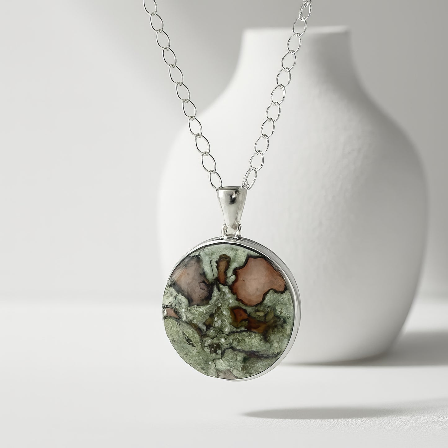 Rhyolite Stone on Sterling Curb Chain