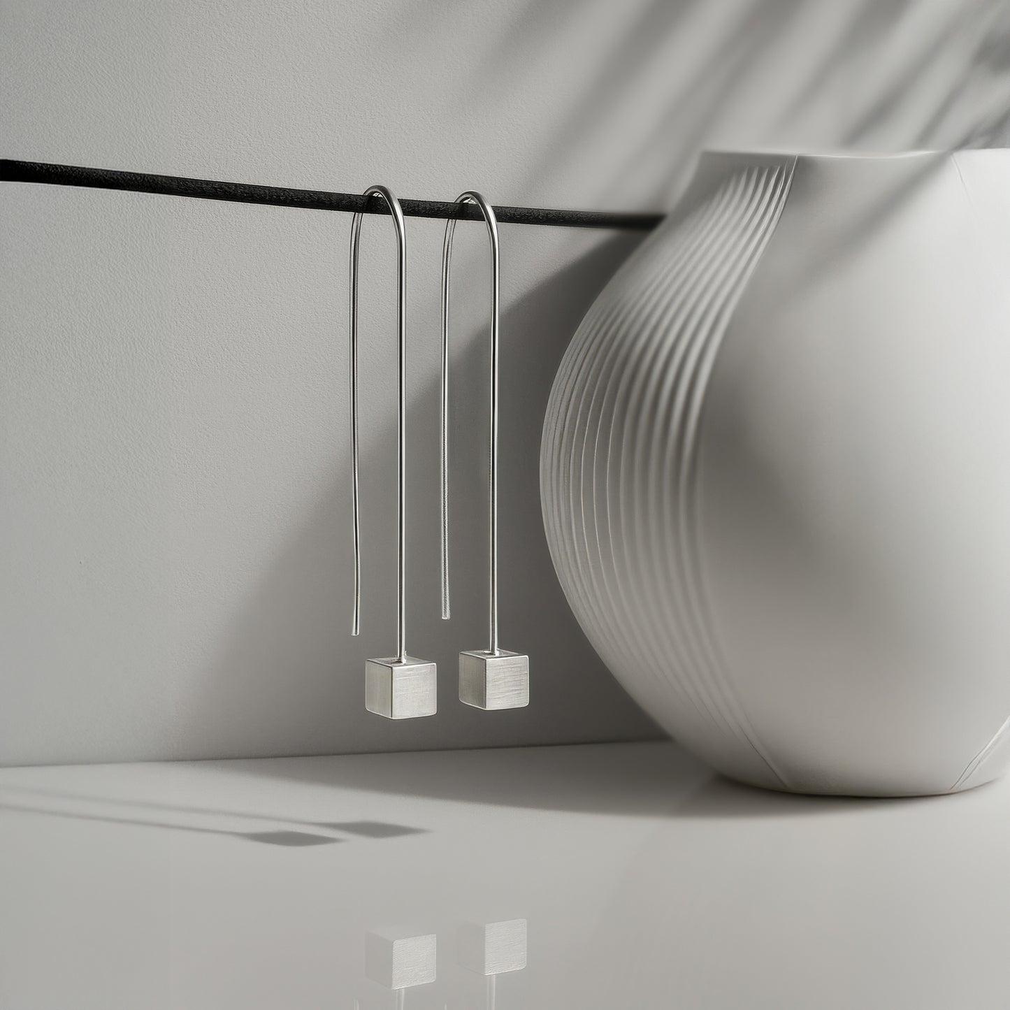 Brushed Sterling Cube Earrings