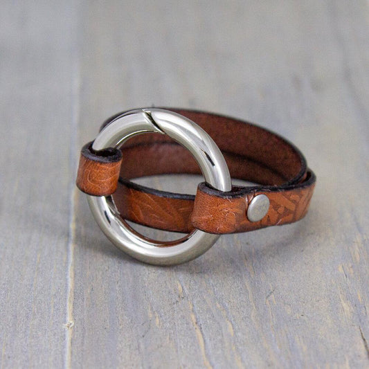 Embossed Mahogany Spring Gate Bracelet
