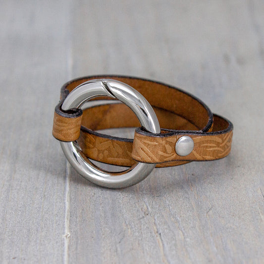 Embossed Brown Spring Gate Bracelet