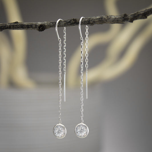 White Quartz Crystal Threader Earrings